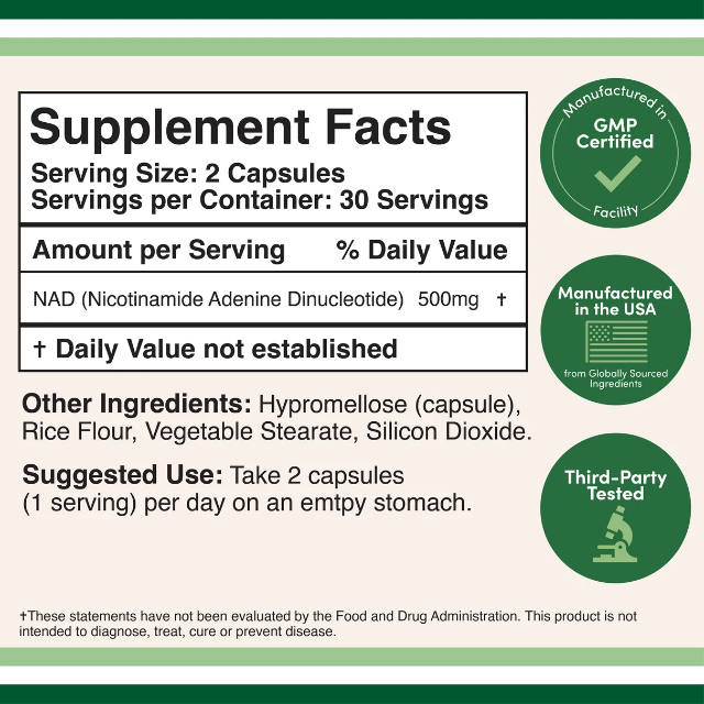 Double Wood Supplement  NAD+ Supplement 500 mg 60 Caps