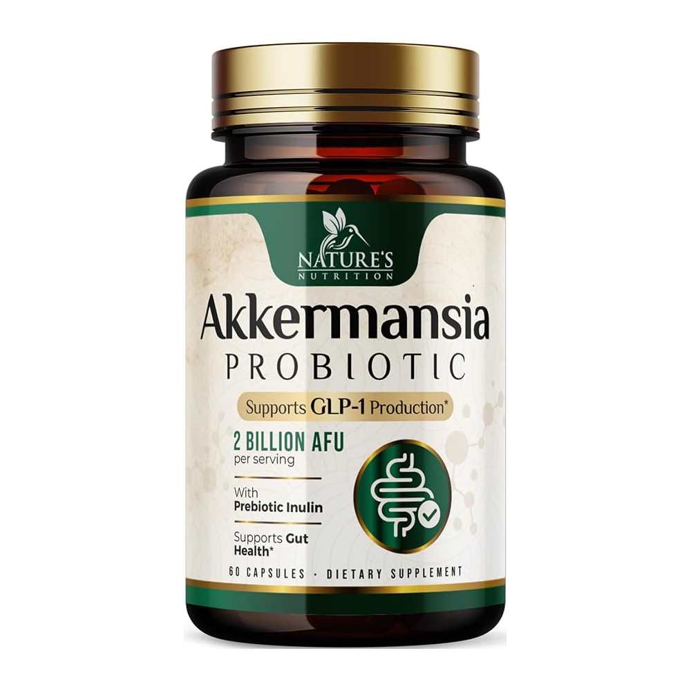 Nature's Nutrition Akkermansia Gut Health Supplement - Premium Akkermansia Probiotic with Prebiotic Fiber  60 Capsules