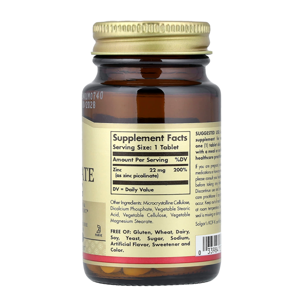 Solgar Zinc Picolinate 22mg 100 Tablets