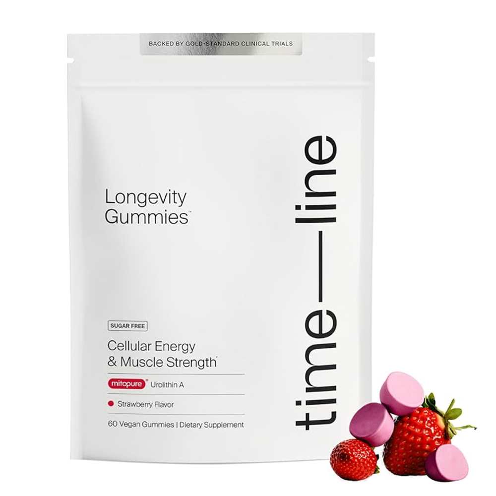 Timeline Sugar Free Cellular Energy & Muscle Strength Mitopure Urolithin a Strawberry Flavor 60 Vegan Gummies