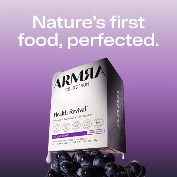 Armra Colostrum Health Revival Powder, Valiant Grape, 30 Serving Travel Sticks
